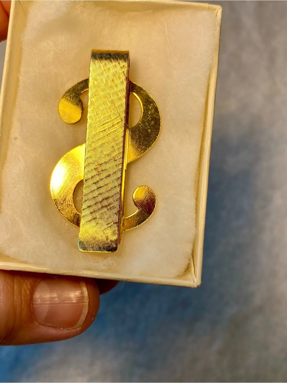 Gold-Tone Dollar Sign Money Clip with Green Jade Vintage Alaska